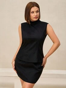 SHEIN Clasi Women Solid Color Sleeveless Top & Mini Skirt Set, Casual Minimalist 2pcs Outfit For Daily Wear - Black - View 6