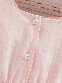 SHEIN 1pc Young Girl Elegant Pink Plaid Jacquard Fabric A-Line Dress With Cinched Waist Bow, Suitable For Vacation And Outings, Summer - Pink - View 8