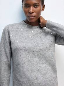 Maija Women's Retro Elegant Casual Knitted Sweater With Rhinestone Decor, Suitable For Urban, Party, Home, Daily Wear In Autumn/Winter, Available In Khaki, Apricot, Oatmeal Colors, Thick For Winter - Grey - View 6