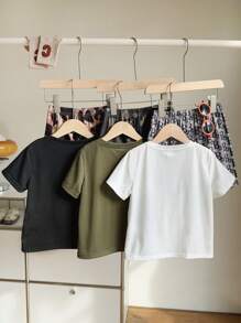 6pcs/Set Young Boys Casual Funny Cute Patchwork Print Pattern Round Neck Short Sleeve T-Shirt & Shorts 2 Pieces Outfits, 3 Designs, Suitable For School, Garden, Beach, Birthday, Spring/Summer/Autumn/Winter - Multicolor - View 2
