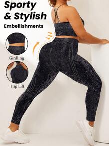 SHEIN Sport Studio Damen Große Größen Shiny Activewear Set mit Trägern