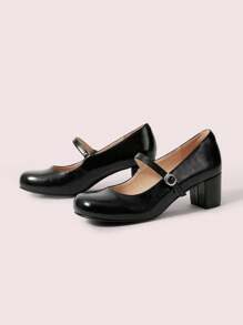 CUCCOO DOLLMOD Women's Fashion Black Chunky Heel Mary Jane Round Toe Ankle Strap Shoes - Black - View 6