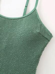 SHEIN Đồ bơi một mảnh màu trơn cho nữ, trang phục đi biển thường ngày - màu xanh lá - Xem 7