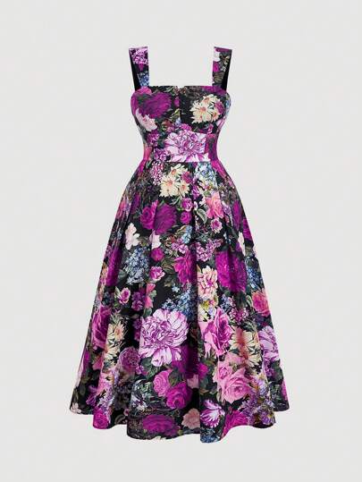 SHEIN MOD Plus Size Summer Elegant Romantisk Retro Blommig Klänning