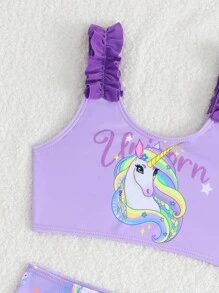 女童卡通印花吊带背心和内裤套装，休闲时尚，适合日常穿着。女童服装套装，女童套装，5岁女童服装，4岁女童套装，女童泳装套装，泳衣，一口价泳衣，两件套泳衣。 - 紫色 - 查看 4