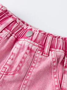 Baby Girl New Fashion Ruffled Waist Washed Denim Straight Leg Pants, Fuchsia,Holiday,Summer,Travel