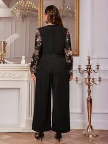 SHEIN Clasi Mono elegante con parches de lentejuelas de talla grande para fiestas - Dorado - Ver 2