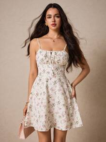 Poéselle Damen Kleid mit Blume Muster, dünne Träger, Cottagecore Sommerkleid, Milchmädchen Kleid, Sommer Essentiell, Urlaubs Stimmung