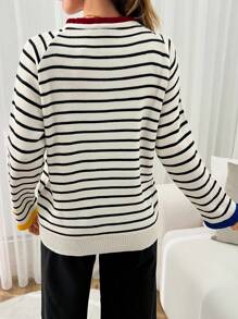 EURMUSE Women Striped Crew Neck Raglan Sleeve Casual Sweater, Autumn/Winter - Multicolor - View 2