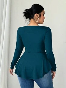 SHEIN Unity Plus Size Women Off Shoulder Long Sleeve A-Line Waist T-Shirt - Teal Blue - View 2