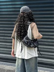 SHEIN EZwear Women's Spring And Summer For Festival Going Out Streetwear Vintage Letter Striped Graphics V-Neck Blouses