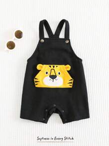 Cozy Pixies Baby Boy Cartoon Lion Pattern Soft Knitted Bib Strap Romper & Shorts Set