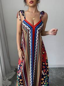 Breezaya Women's Casual Personalized Placement Print Spaghetti Strap Maxi Length Holiday Dress - Multicolor - View 4