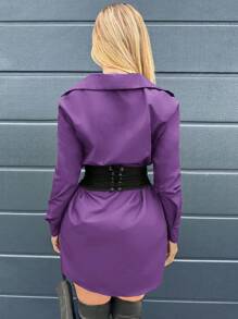 SHEIN SXY Women's Long Sleeve Single-Breasted Waist-Cinched Casual Shirt Dress