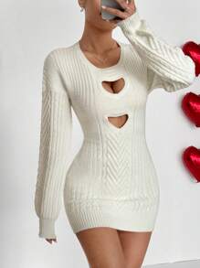 Flirla Vestido de punto con diseño de corazón hueco, versátil, para el Día de San Valentín - Blanco - Ver 6