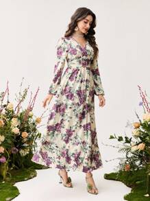 Modelyn 女士长款花卉浪漫优雅 A 字形连衣裙 - 彩色 - 查看 6