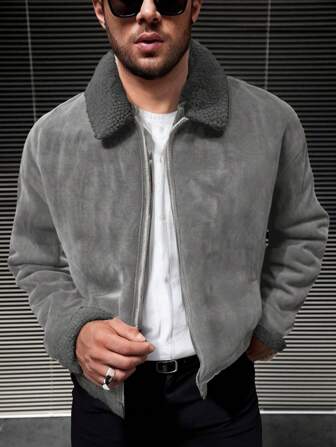 Manfinity ModaGents Chaqueta abierta con forro térmico engrosado para hombre, adecuada para otoño/invierno
