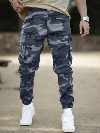 SHEIN Teen Boy Casual Cargo Camo Tapered Pants, Streetwear Punk Rock College Daily Outgoing Party Music Festival, Suitable For Spring & Summer