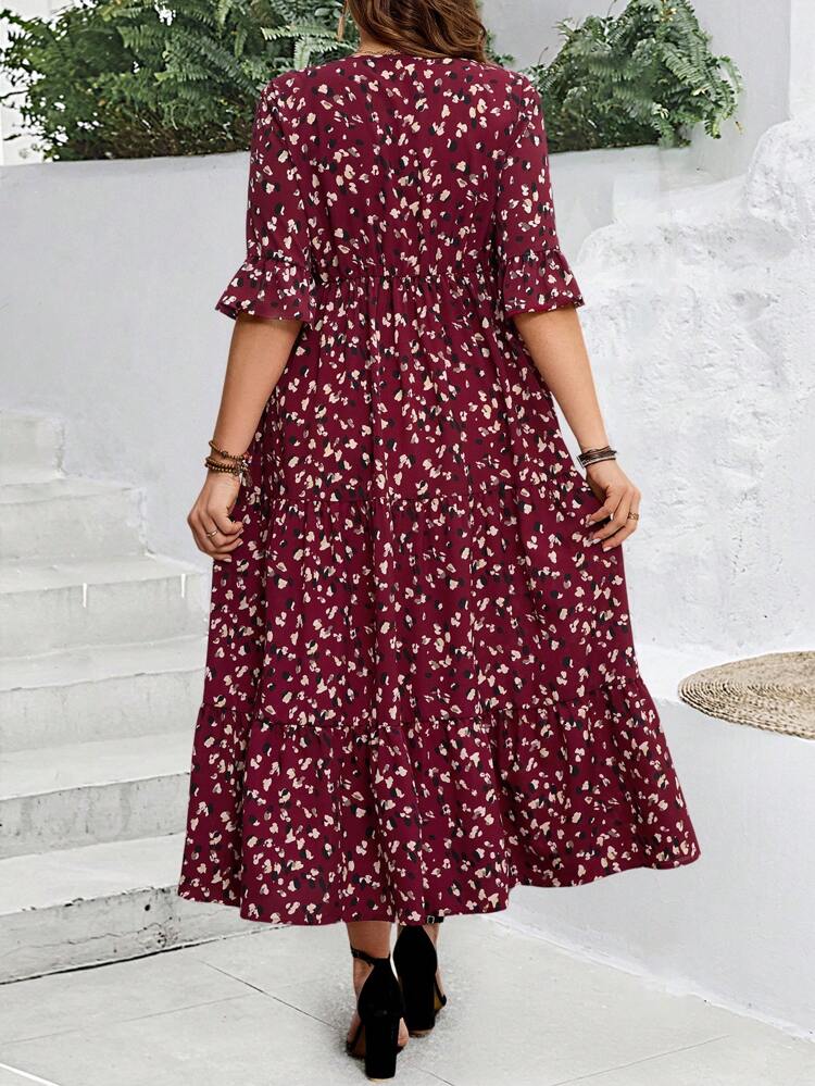 Plus Size Women's Long Leopard Polka Dot Print Printed Boho Dress, Early Spring And Summer Casual Holiday Outfit Everyday Wear