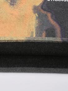 ROMWE MEN Grunge Punk 男士复古水洗字母和图案印花短款背心 - 黑色 - 查看 4