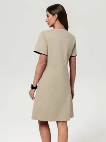 Scrubzie Anti-Wrinkle Contrast Color Block Apricot Nurse Uniform Dress For Women - Apricot - View 2