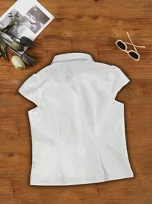 INAWLY Casual Versatile Solid Color Short Sleeve Shirt - White - View 2