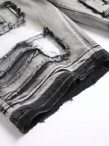 Manfinity Homme Plus Size Men's Ripped Pocket Casual Denim Shorts Tropical Street Hang Out, Emo Style - Grey - View 3