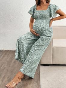 SHEIN 孕妇休闲连体裤，简约时尚，适合日常穿着 - 綠色 - 查看 3