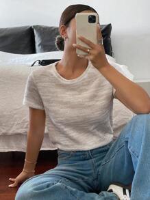 Siren Gaze Women's Tie-Dye Round Neck Casual Loose Short Sleeve T-Shirt,Waffle Texture Top,Solid Color Summer T-Shirt,For Daily Wear