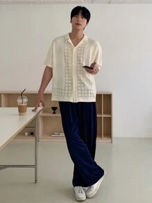 DAZY Men's Summer Jacquard Pattern Design Casual Open Front Knit Cardigan - White - View 4