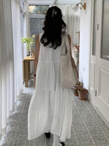 DAZY 女式圆领无袖中长连衣裙，简约时尚休闲，适合日常穿着 - 白色 - 查看 5