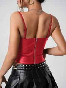 SHEIN ICON Camiseta ajustada de piel de imitación con cremallera en la espalda de unicolor y sexy