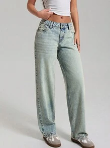 EURMUSE HIGH RISE STRAIGHT FIT WOMEN JEAN Y2K - Light Wash - View 1