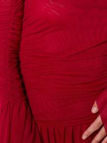 MUSERA 性感可爱春夏派对外出度假巴铎网纱极致荷叶边迷你连衣裙 - 紅色 - 查看 6