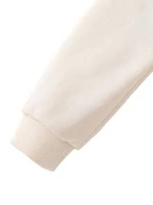 SHEIN Tween Girl Half-Placket Contrast Zipper Stand Collar Ribbed Cuff & Hem Sweatshirt & Leggings Set - Apricot - View 5