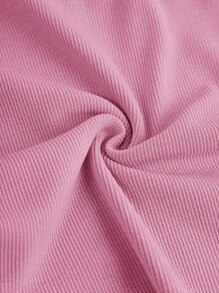 SHEIN Girlism 少女杏色罗纹不对称下摆扭腰粉色长袖 T 恤，百搭秋季过渡装 - 粉色 - 查看 4