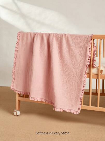 1 st spädbarnsfilt, rosa babyfilt med volangkant, mjuk babyfilt som andas, lämplig för pojkar och flickor, bekväm och andas