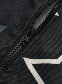 Manfinity EMRG Camisa casual de manga corta con cuello con cremallera y estampado de estrellas para hombre