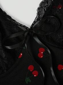 Sweetra Plus Size Black Cherry Dress With Lace Bodice And Mermaid - Black - View 3