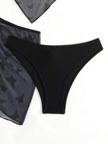 Conjunto de Bikini de 3 piezas con estampado de mariposa gris para mujer, que incluye sujetador triangular, calzoncillos de natación y falda de natación. Conjunto de traje de baño, atuendo de playa