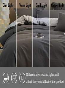 3pcs Bedding Set - 1 Duvet Cover, 2 Pillow Shams, Dark Gray & Light Gray Ultrasoft Reversible, Machine Washable - Dark Grey - View 7