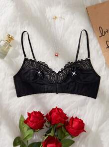 Seduluxe 1pc Lace Wireless Lingerie Bra For Women - Black - View 2