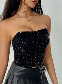 1pc Women's Simple Fitted Casual Bandeau Bra - Black - View 7