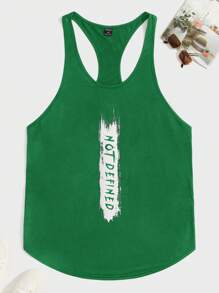 Manfinity Homme Men's Letter Print Arched Hem Workout Tank Top - Green - View 1
