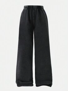 Tween Girls Loose Comfy Versatile Textured Knit Wide Leg Pants - Black - View 3