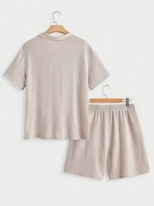 Manfinity VCAY Men's Loose Fit Drop Shoulder Polo Shirt Set, Suitable For Summer - Apricot - View 2