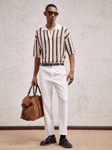 SHEIN X ELOISA & ORSON AKNOTIC Business Casual Pantalones rectos casuales de hombre con decoración de letra metálica tejida en blanco, apropiados para uso diario en primavera/verano, regalo de graduación