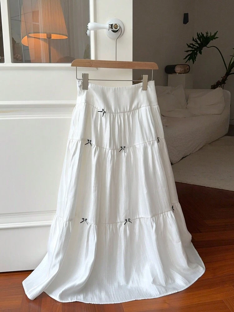 Women's Korean Style Bow A-Line Glossy Solid Color Skirt Fall Skirts