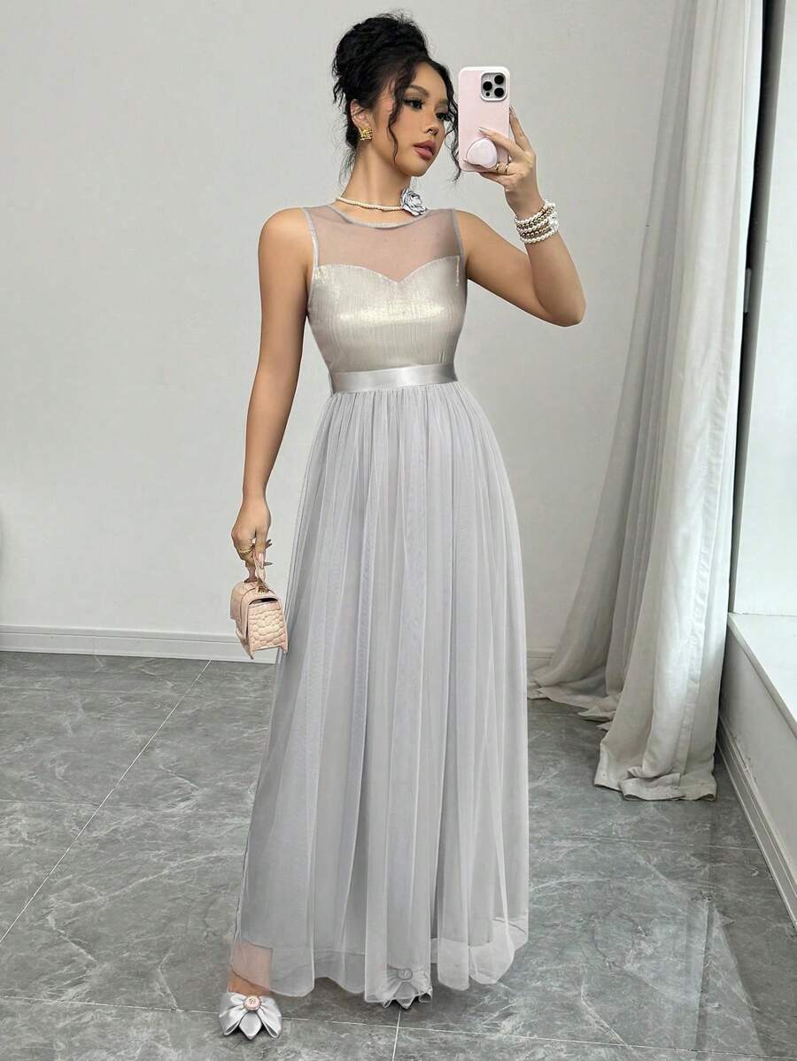 SHEIN Unity Sleeveless Patch Design With Belt Elegant Women Dress ...