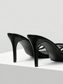 MOTF PREMIUM 女士时尚网眼撞色尖头高跟凉鞋，春季鞋 - 黑色 - 查看 8